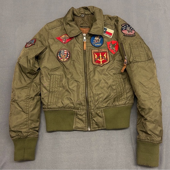 Top Gun Green Bomber Jacket with Patches Size Kids Medium